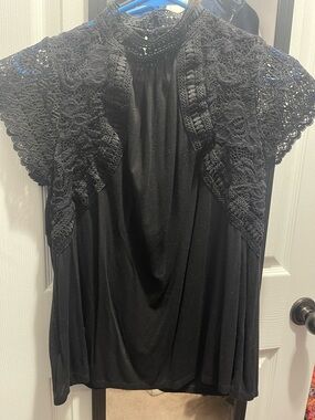 Cable & Gauge Black Lace High Neck Top